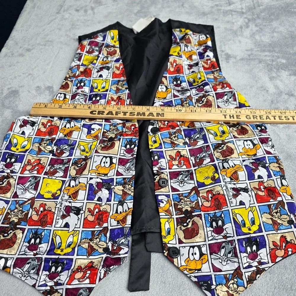 Looney‎ Tunes Men's Multicolored Vintage Cartoon Button-Up Satin Vest